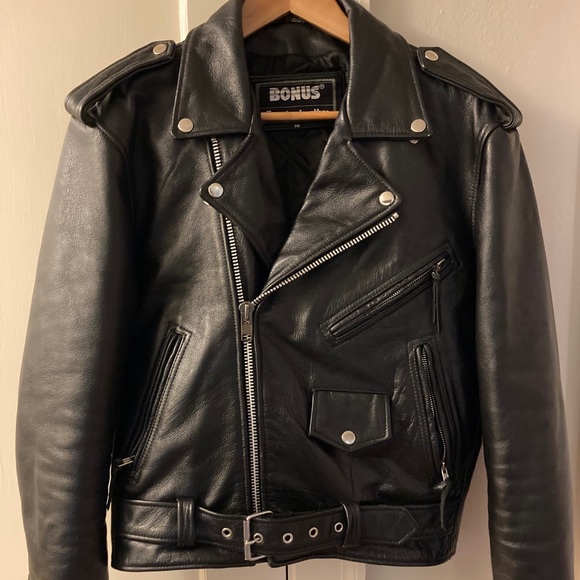 SOLD Men’s Genuine Leather Biker Jacket 1998 Bonus - Picture 2 of 4